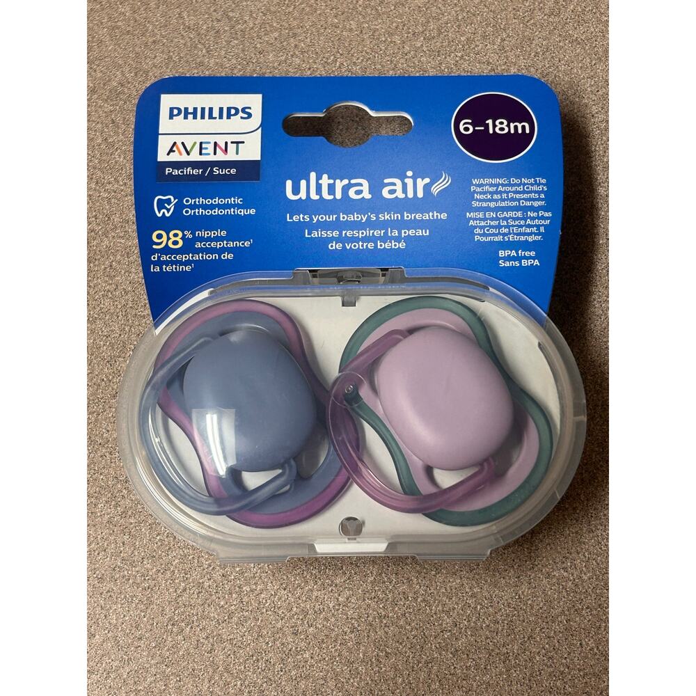 Philips Avent Ultra Air Pacifier 6-18m 2 Ct Blue Hush and Lush Lilac